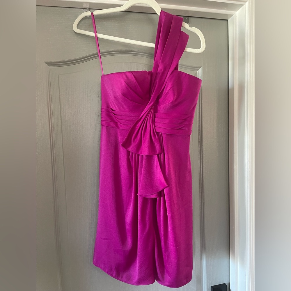 NWT! BCBGMaxAzria Magenta One-Shoulder Dress, Size 2